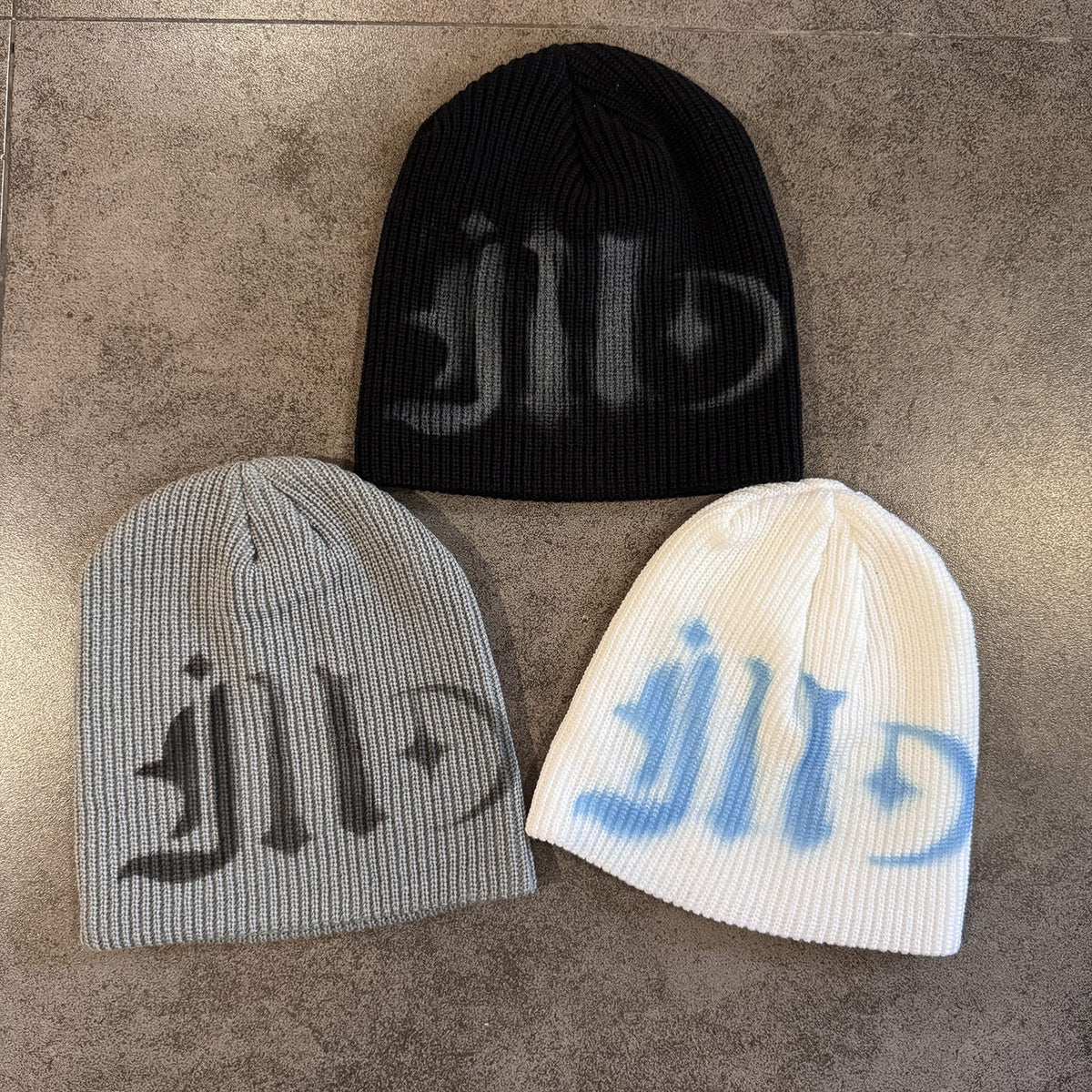 Ribbed Gothic Letter Knit Beanie