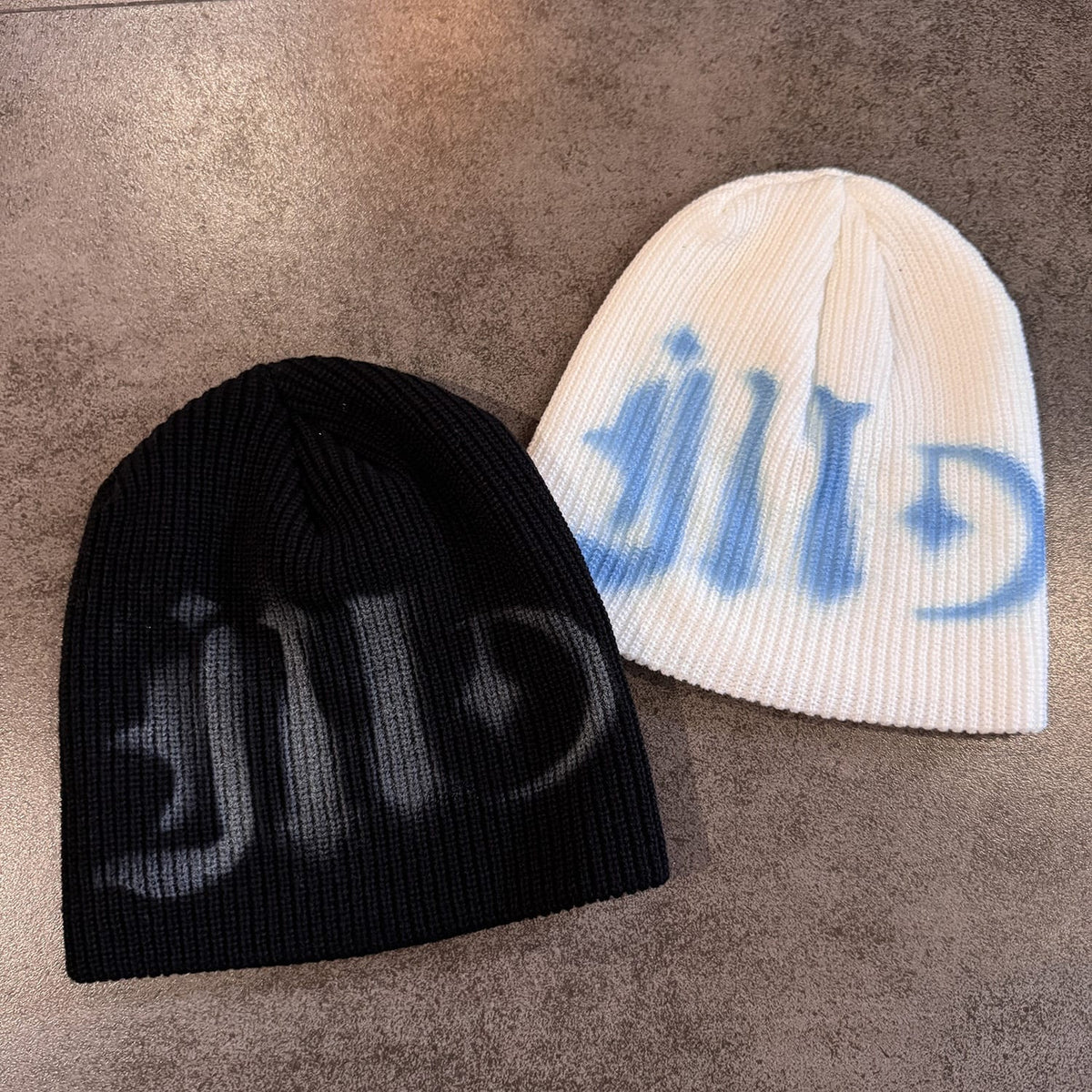 Ribbed Gothic Letter Knit Beanie