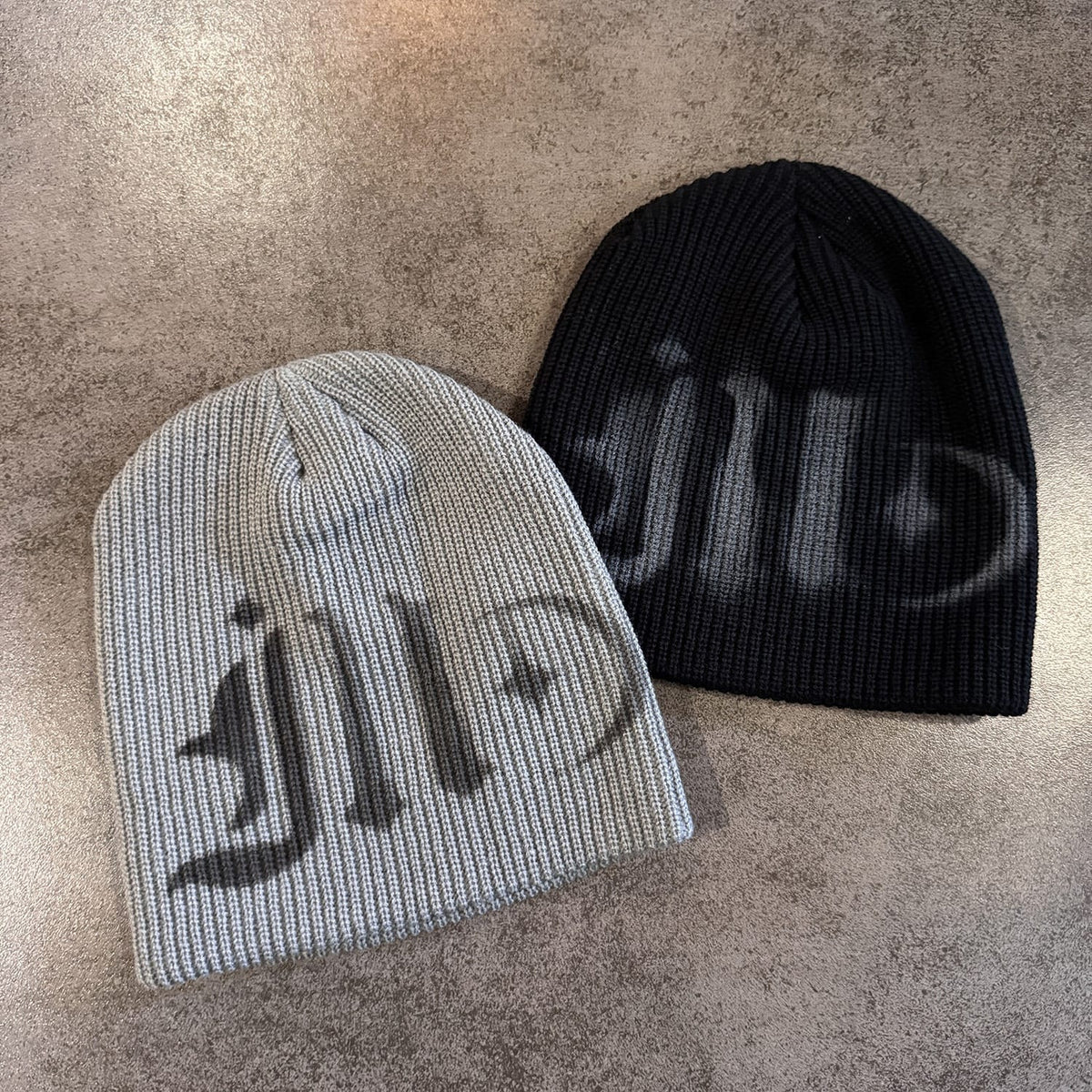 Ribbed Gothic Letter Knit Beanie