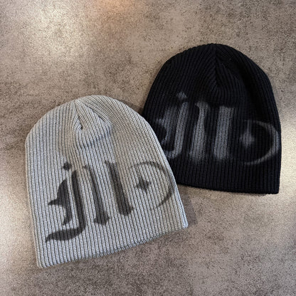 Ribbed Gothic Letter Knit Beanie