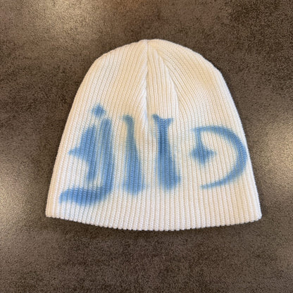 Ribbed Gothic Letter Knit Beanie Cream / Blue