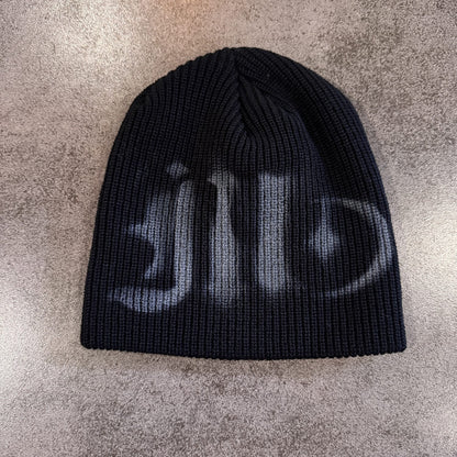 Ribbed Gothic Letter Knit Beanie Black / Gray
