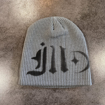 Ribbed Gothic Letter Knit Beanie Gray / Black