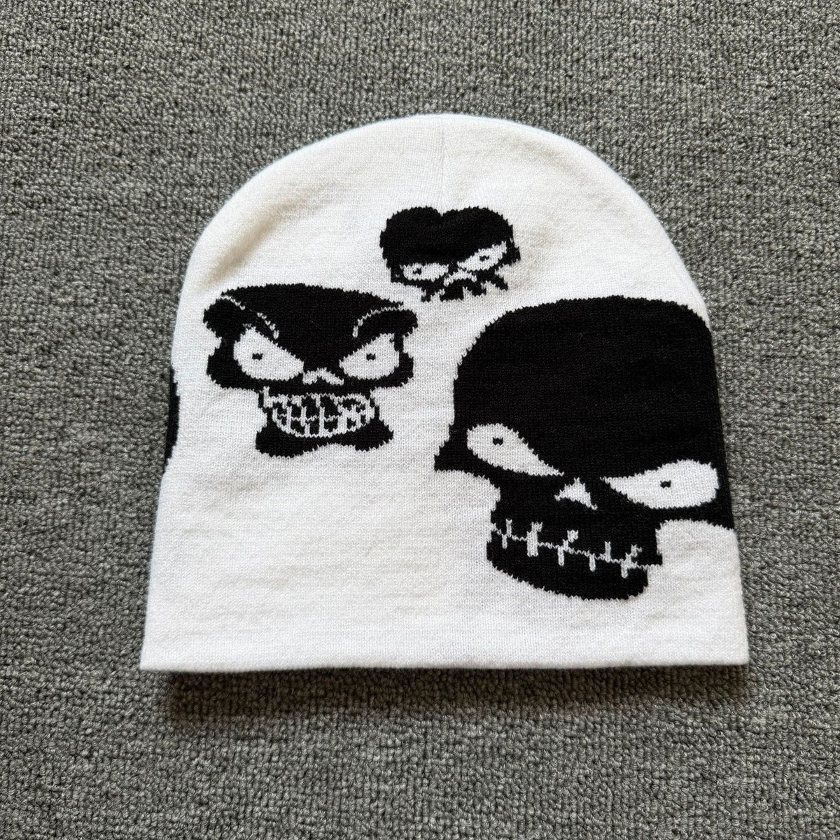 Allover Skull Knit Beanie White