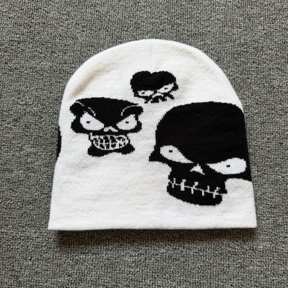 Allover Skull Knit Beanie White
