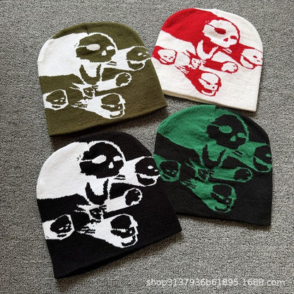 Split Skull Graphic Knit Beanie