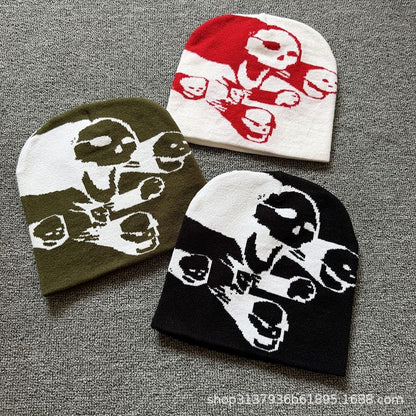 Split Skull Graphic Knit Beanie