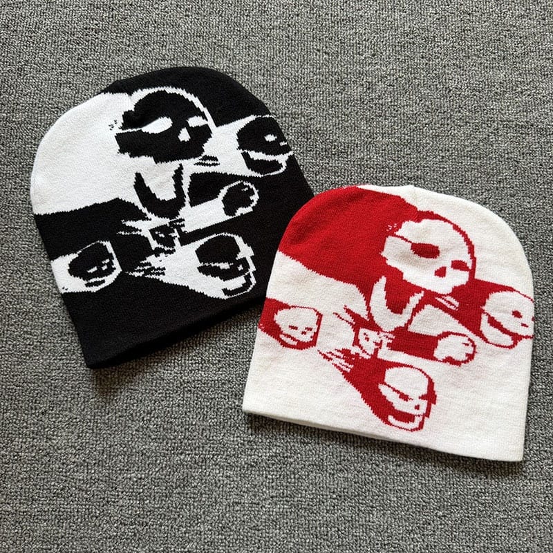 Split Skull Graphic Knit Beanie