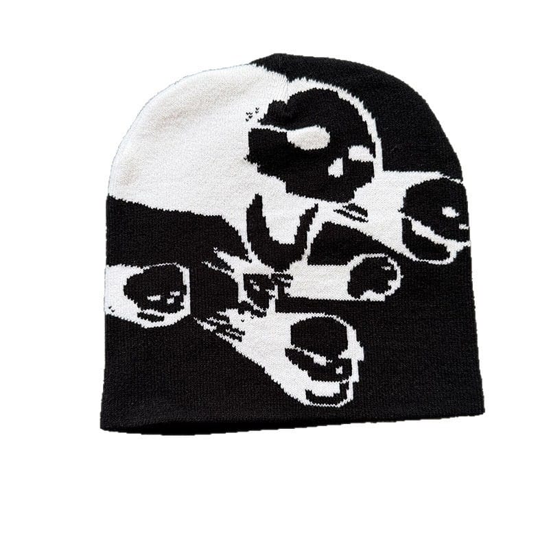 Split Skull Graphic Knit Beanie