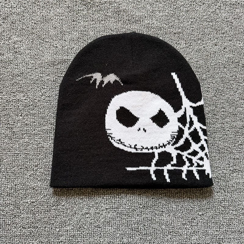Skull Web Knit Beanie Black