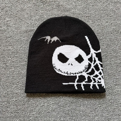 Skull Web Knit Beanie Black