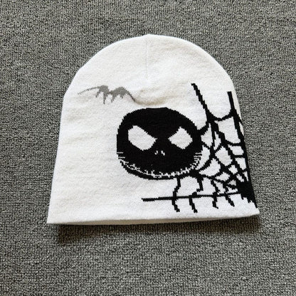 Skull Web Knit Beanie White