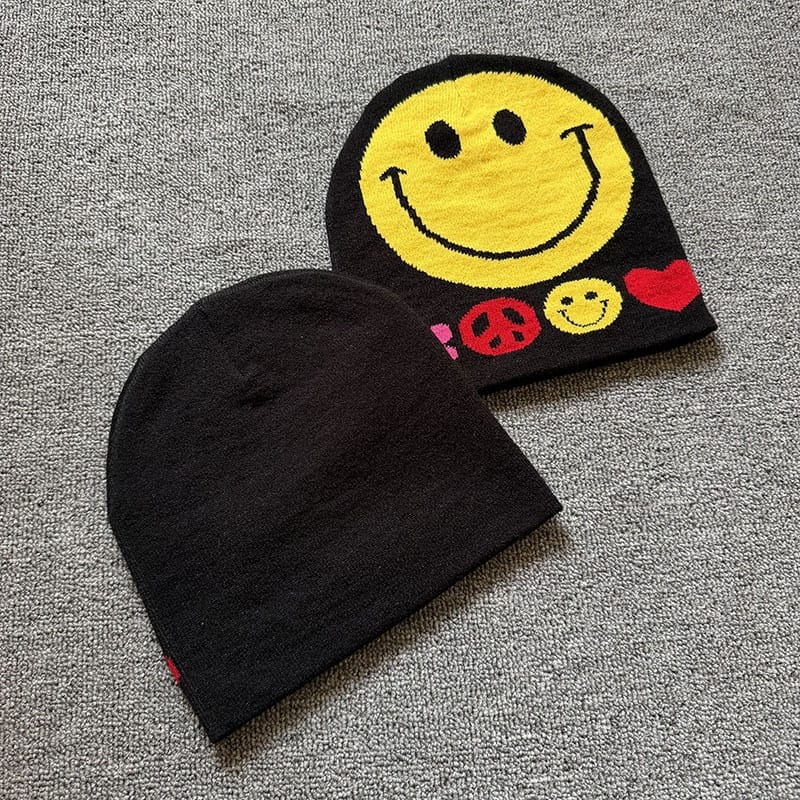 Smiley Peace Knit Beanie Black