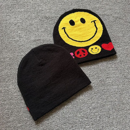 Smiley Peace Knit Beanie Black