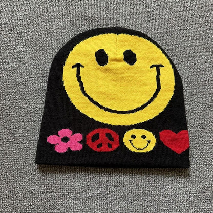 Smiley Peace Knit Beanie Black