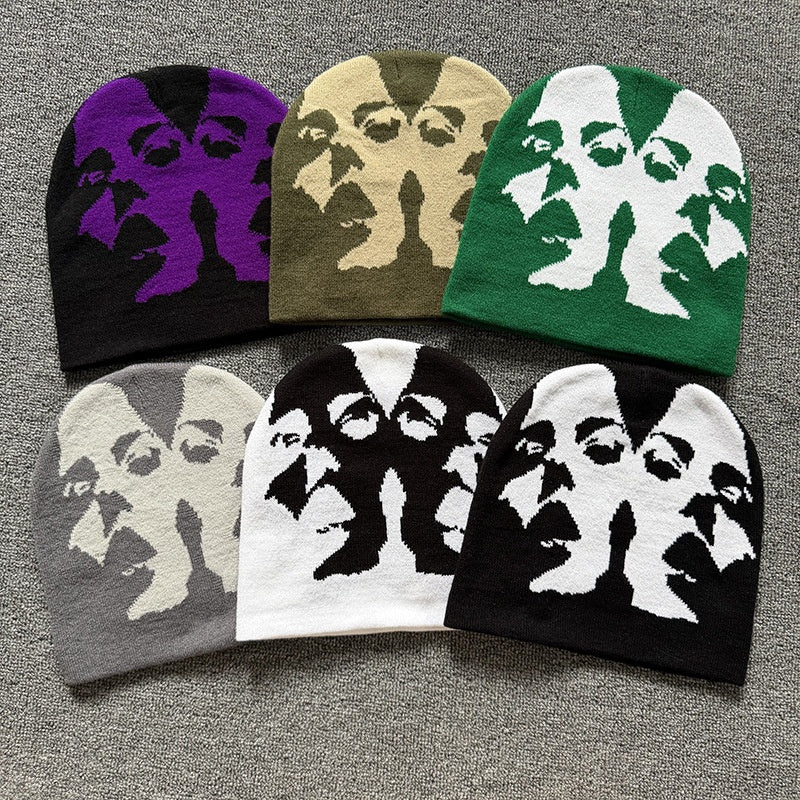 Mirrored Face Knit Beanie