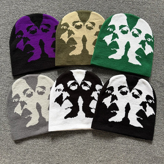 Mirrored Face Knit Beanie