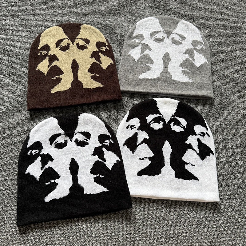 Mirrored Face Knit Beanie