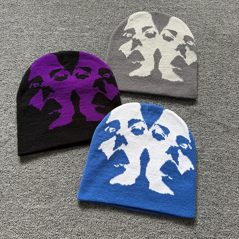 Mirrored Face Knit Beanie