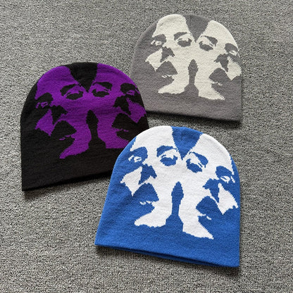 Mirrored Face Knit Beanie