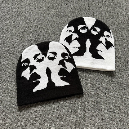 Mirrored Face Knit Beanie