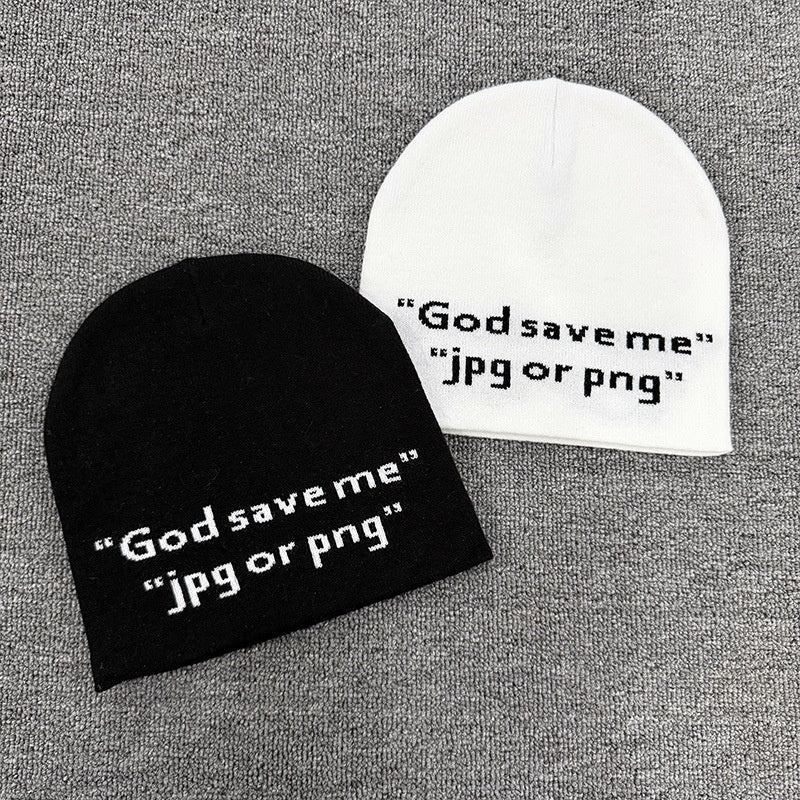God Save Me Text Knit Beanie