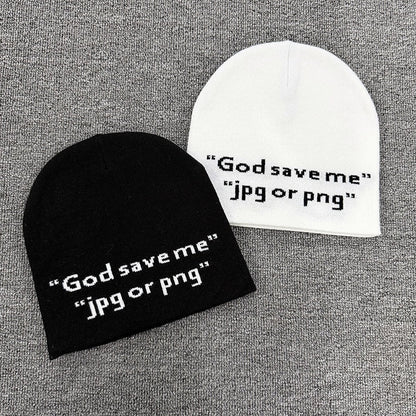 God Save Me Text Knit Beanie