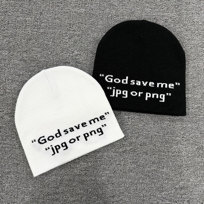 God Save Me Text Knit Beanie