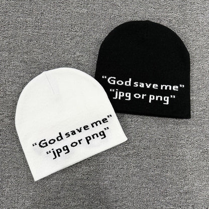 God Save Me Text Knit Beanie