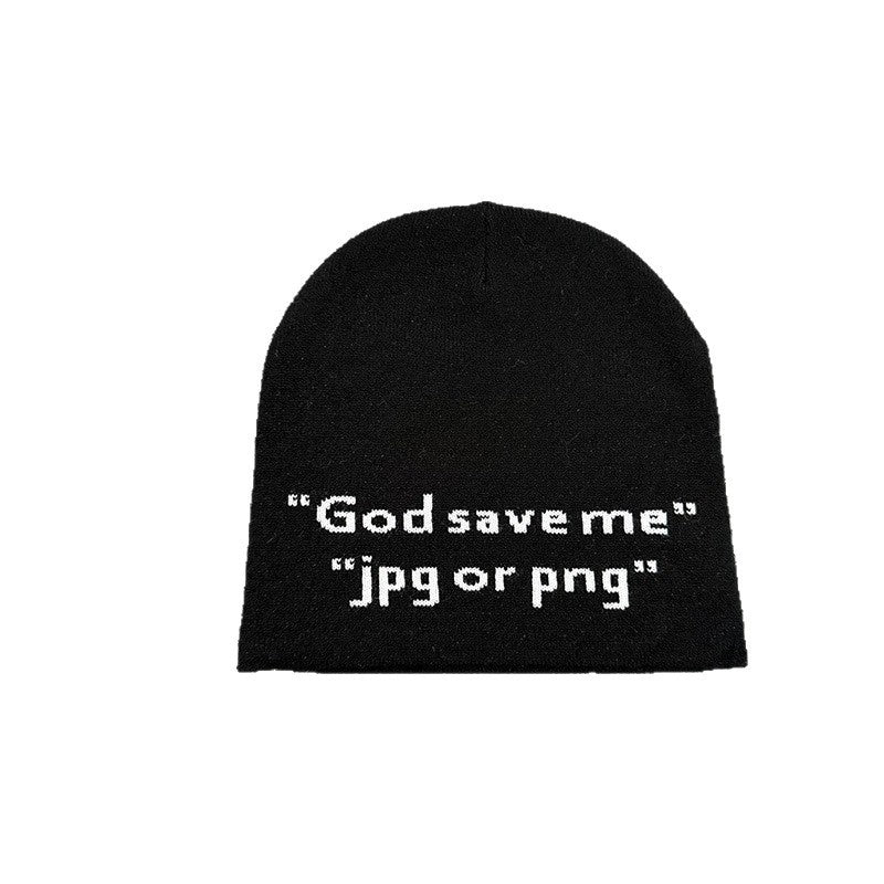 God Save Me Text Knit Beanie