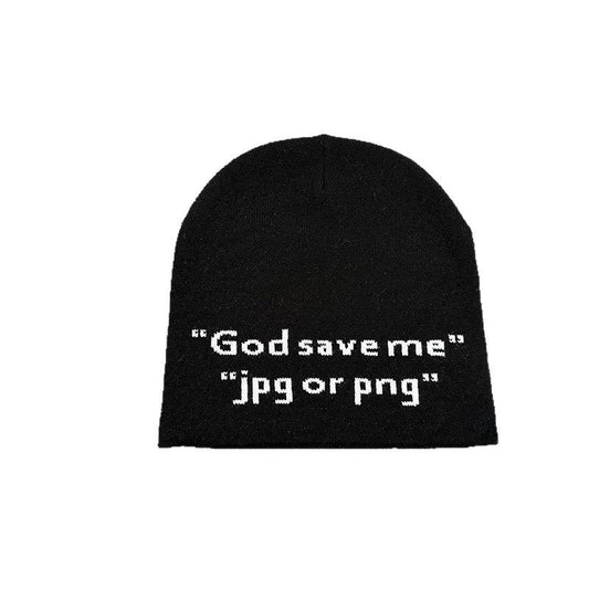 God Save Me Text Knit Beanie