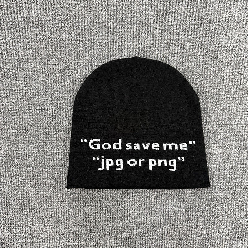 God Save Me Text Knit Beanie