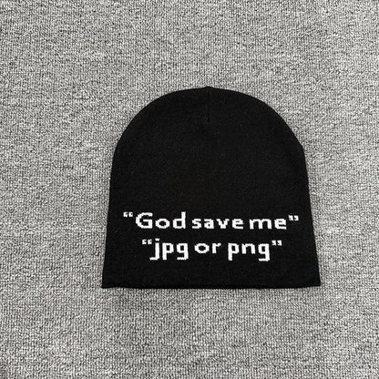 God Save Me Text Knit Beanie