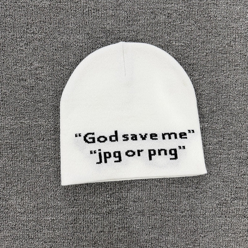 God Save Me Text Knit Beanie