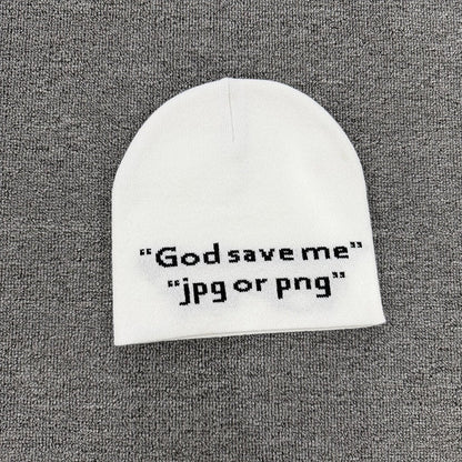 God Save Me Text Knit Beanie