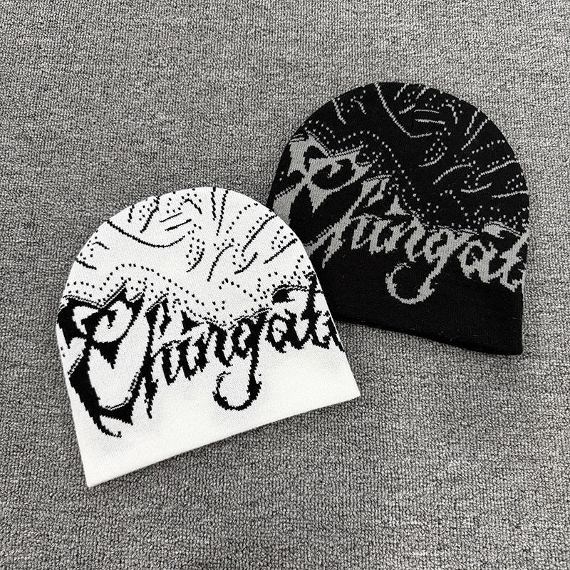 Gothic Allover Script Knit Beanie