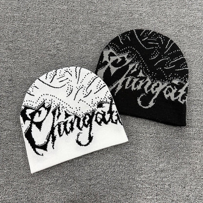 Gothic Allover Script Knit Beanie