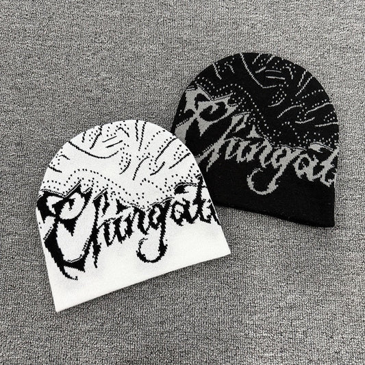Gothic Allover Script Knit Beanie