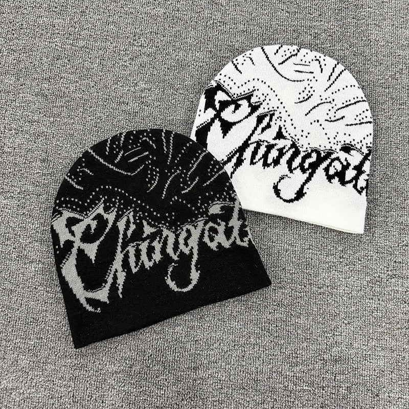 Gothic Allover Script Knit Beanie