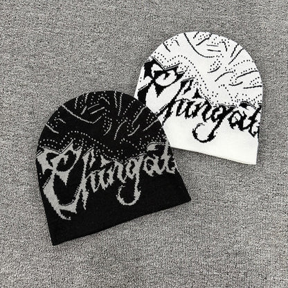 Gothic Allover Script Knit Beanie