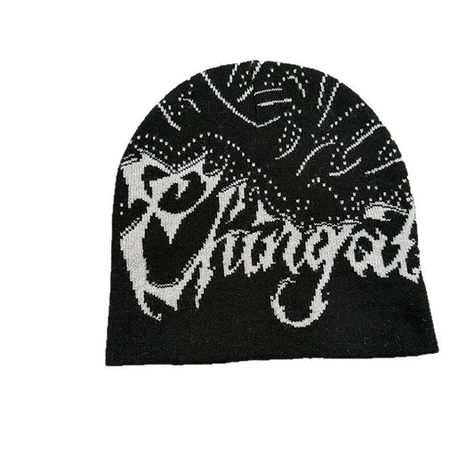 Gothic Allover Script Knit Beanie