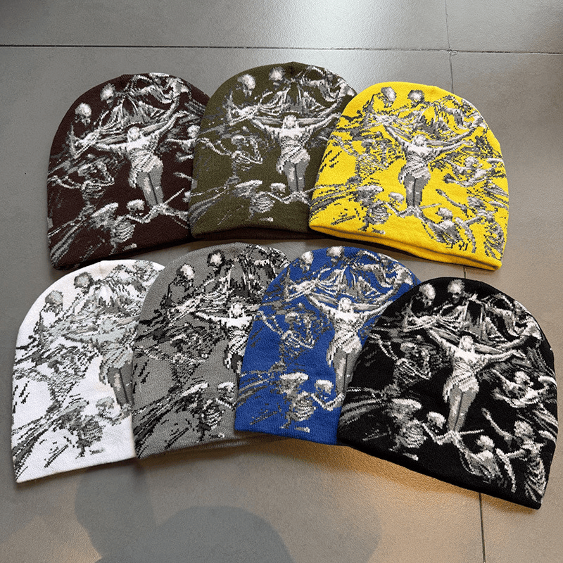 Crucifix Angel Graphic Knit Beanie Brown