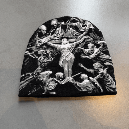 Crucifix Angel Graphic Knit Beanie
