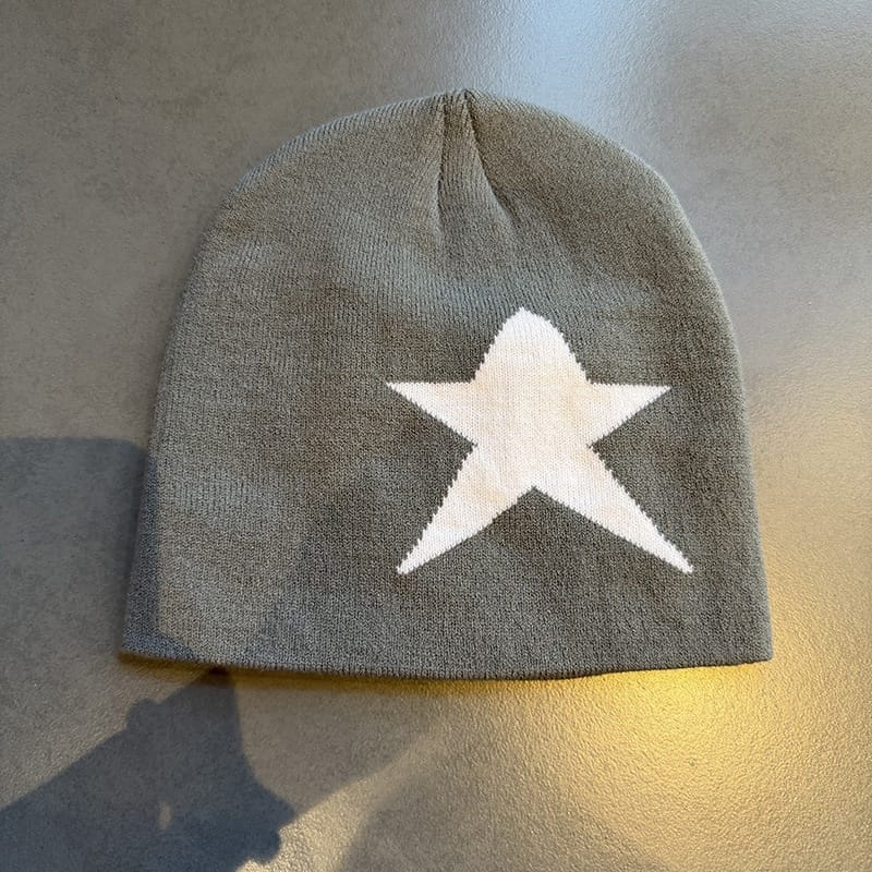 Oversized Star Knit Beanie Gray / White Star
