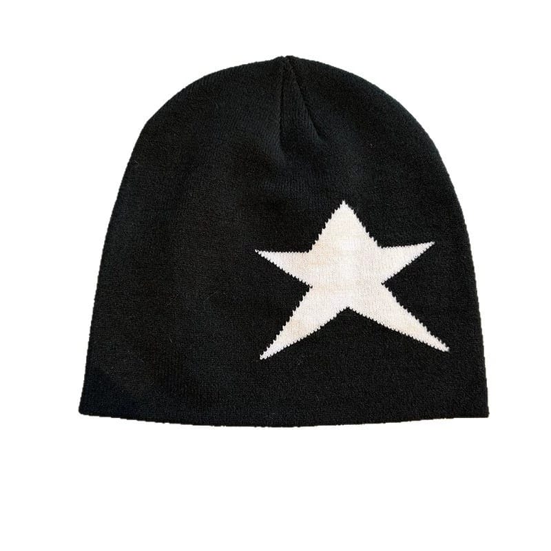 Oversized Star Knit Beanie Black / White Star