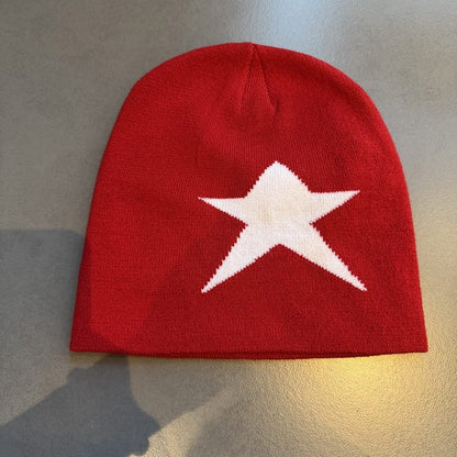 Oversized Star Knit Beanie Red / White Star