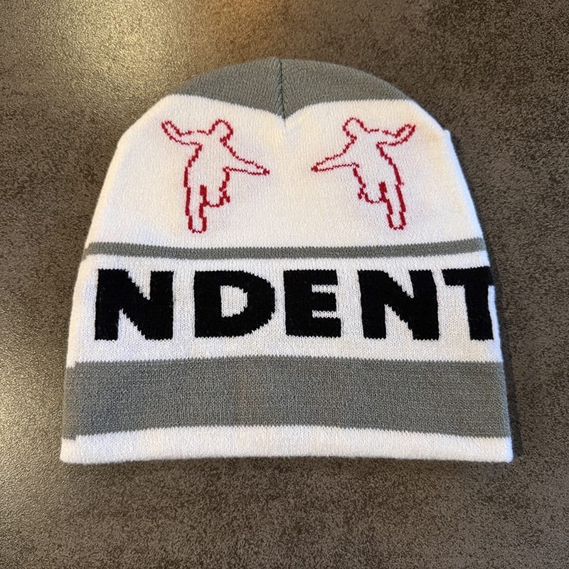 Dancing Figures Striped Knit Beanie Cream / Gray