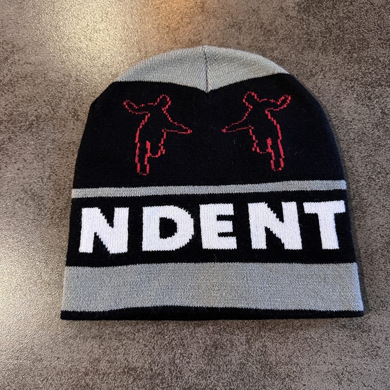 Dancing Figures Striped Knit Beanie Black / Gray