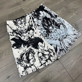 BLACK&WHITE GOKU MESH SHORTS-8665 - RDMCLOTHINGART