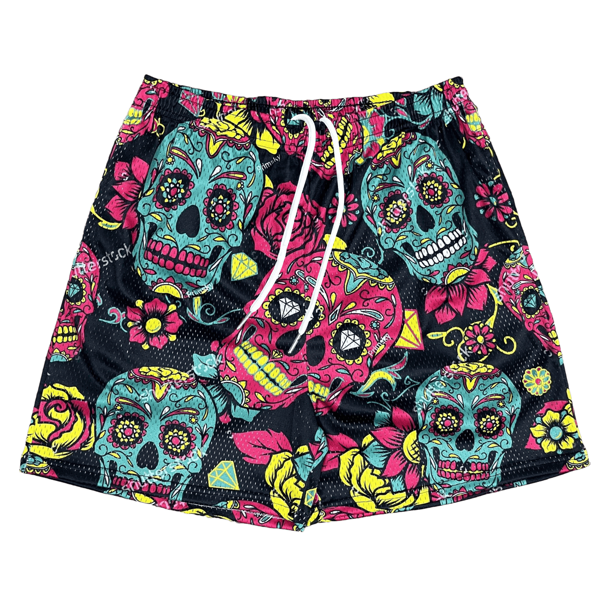 COLORFUL SKULL MESH SHORTS-8694 - RDMCLOTHINGART